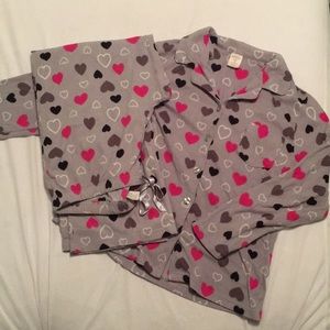 Fleece Pajamas Pink and Grey Hearts